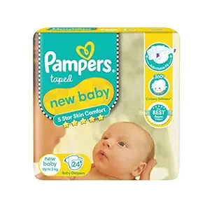 Pampers Active Baby Tape Style Baby Diapers, New Born/Extra Small (NB/XS) Size, 24 Count, Adjustable Fit with 5 star skin protection, Up to 5kg Diapers